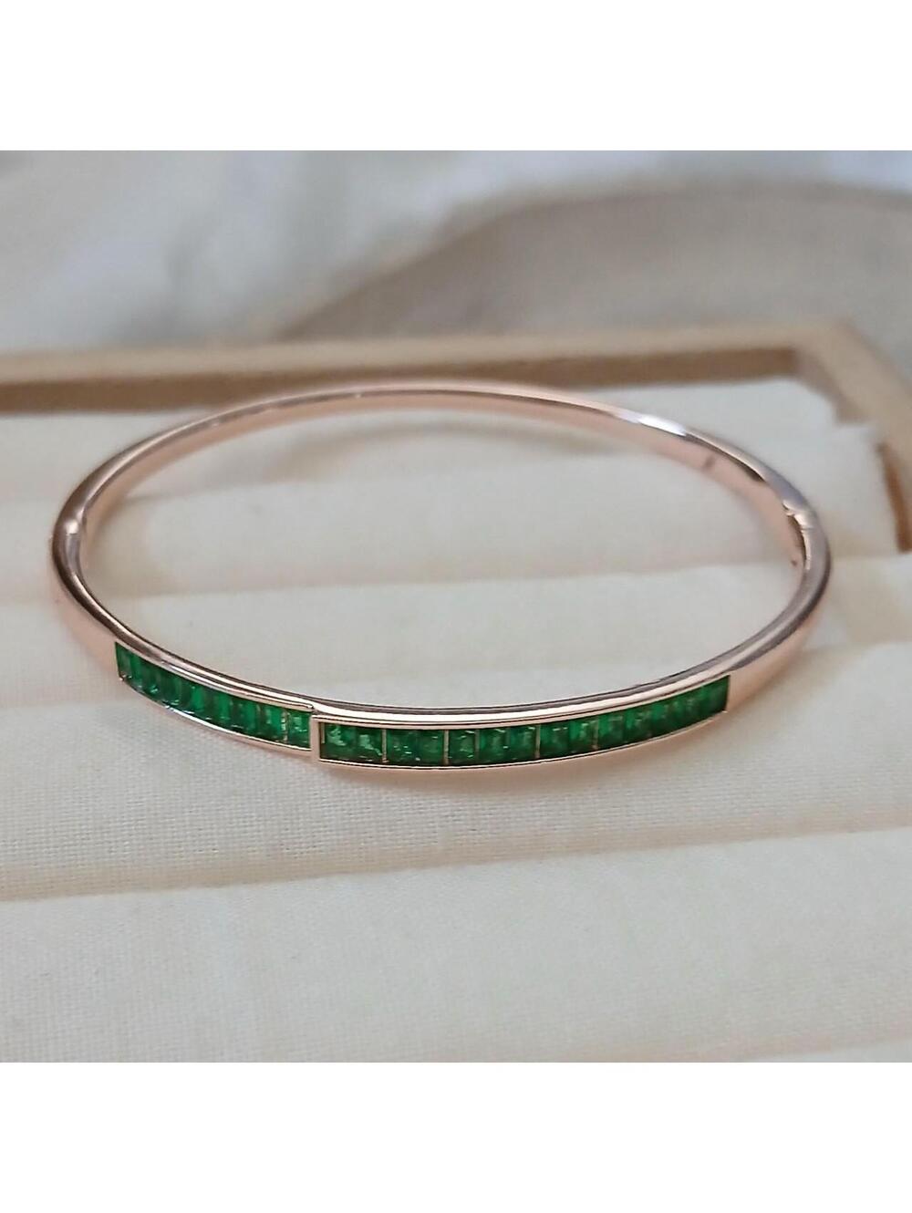 Rose Gold Green Stone Bangle | Elegant Statement Bracelet